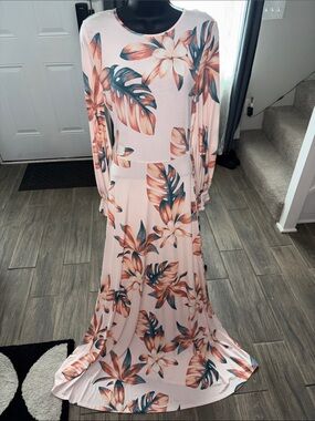 Good time USA Long-Sleeve Floral Maxi Dress in Blush Pink Medium